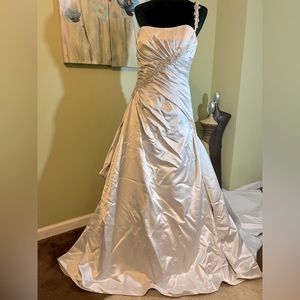 Platinum Satin Sleeveless Wedding Gown with rushing, rhinestone & Corset